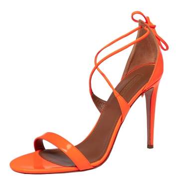 Pre Owned Aquazzura Orange Patent Leather Ankle Wrap Sandals Size 41