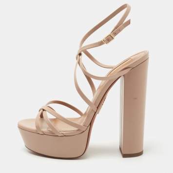 Pre Owned Aquazzura Beige Leather Gin Plateau Platform Sandals Size 38