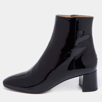 Pre Owned Aquazzura Black Patent Leather Grenelle Ankle Length Boots Size 38