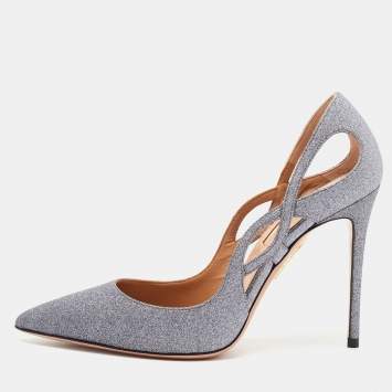 Pre Owned Aquazzura Silver Glitter Leather Forever Pumps Size 35