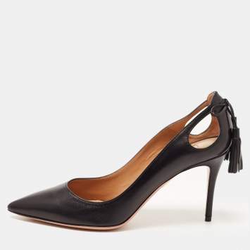 Pre Owned Aquazzura Black Leather Forever Marilyn Pumps Size 38