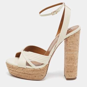 مملوكة مسبقًا Aquazzura Cream Leather Sundance Platform Sandals Size 41