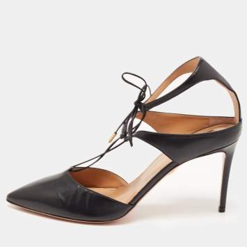 Pre Owned Aquazzura Black Leather Pointed Toe Ankle Strap Pumps Size 42