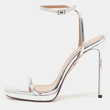 Pre Owned Aquazzura Metallic Silver Leather Olie Platform Sandals Size 41