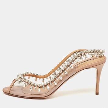 Pre Owned Aquazzura Transparent/Pink PVC and Leather Temptation Slingback Sandals Size 39