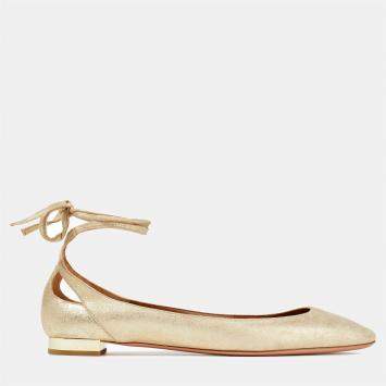 Pre Owned Aquazzura Suede Ankle Tie Ballet Flats Size 36