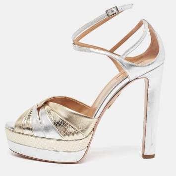 Pre Owned Aquazzura Tri Color Leather Platform Sandals Size 41