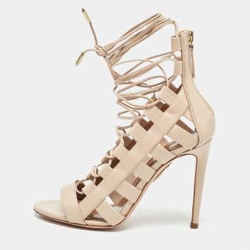 Pre Owned Aquazzura Beige Leather Amazon Ankle Wrap Sandals Size 36