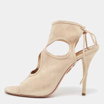 مملوكة مسبقًا Aquazzura Beige Suede Ankle Wrap Sandals Size 39.5