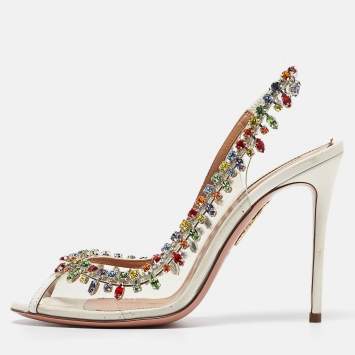 Pre Owned Aquazzura Transparent PVC Temptation Slingback Sandals Size 37.5