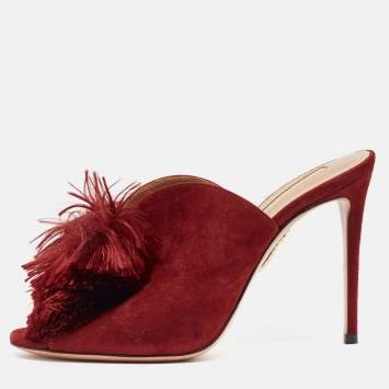مملوكة مسبقًا Aquazzura Burgundy Suede Lotus Blossom Mules Size 38