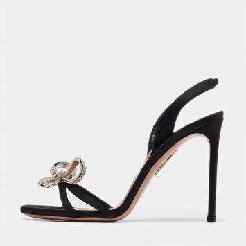Pre Owned Aquazzura Black Satin Slingback Sandals Size 38