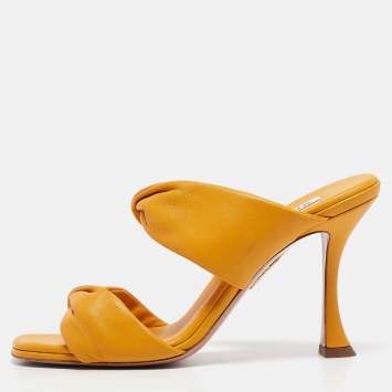 Pre Owned Aquazzura Yellow Leather Twist Slide Sandals Size 40