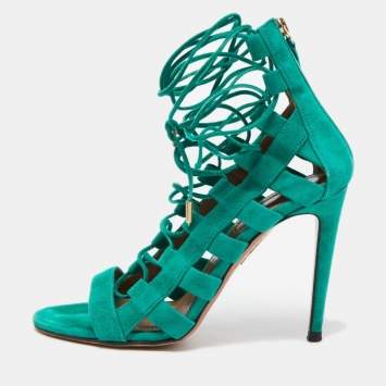 Pre Owned Aquazzura Green Suede Amazon Gladiator Sandals Size 40