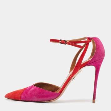 Pre Owned Aquazzura Red/Purple Suede Ankle Strap Pumps Size 40
