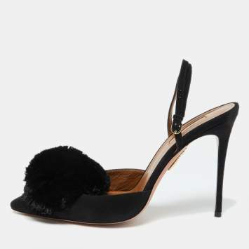 Pre Owned Aquazzura Black Suede Powder Puff Pointed Toe Slingback Sandals Size 40