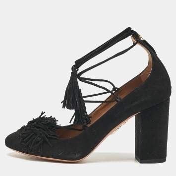 Pre Owned Aquazzura Black Suede Wild Thing Pumps Size 37.5