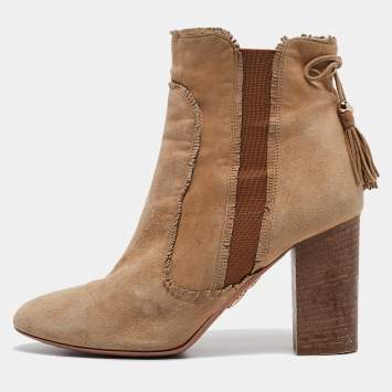 Pre Owned  Aquazzura Brown Suede Tassel Accents  Boots Size 39