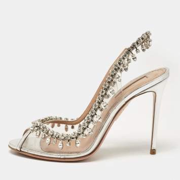 Pre Owned Aquazzura Transparent Leather and PVC Temptation Peep Toe Pumps Size 36.5