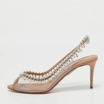 Pre Owned Aquazzura Transparent Leather and PVC Temptation Peep Toe Pumps Size 39.5