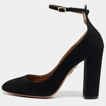 Aquazzura Black Suede Alix Mary Jane Pumps Size 38