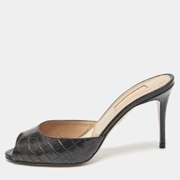 Pre Owned Aquazzura Black Croc Embossed Leather Mules Size 36