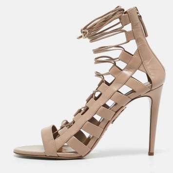 Pre Owned Aquazzura Beige Leather Amazon Gladiator Sandals Size 42