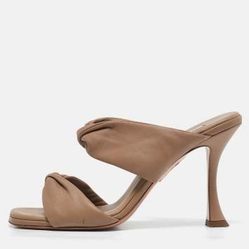 Pre Owned Aquazzura Brown Leather Twist Slide Sandals Size 39.5 
