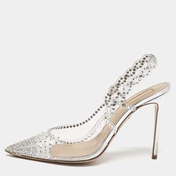 Pre Owned Aquazzura Transparent PVC Crystal Embellished Heaven Slingback Pumps Size 38