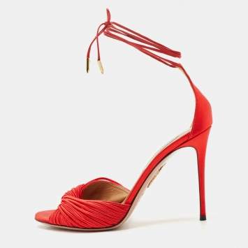 Aquazzura Red Satin Bellini Beauty Ankle Strap Sandals Size 39