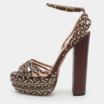 Aquazzura Brown/Light Gold Braided Leather Cozumel Platform Sandals Size 36.5