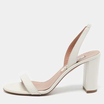 Aquazzura White Leather So Nude Slingback Sandals Size 37.5