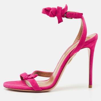 Aquazzura Pink Suede Disco Ankle Wrap Sandals Size 37