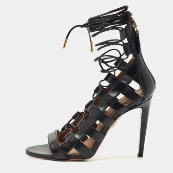 Aquazzura Black Leather Amazon Gladiator Sandals Size 37