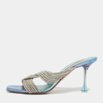 Aquazzura Ombre Blue/Purple Leather Gatsby Slide Sandals Size 38