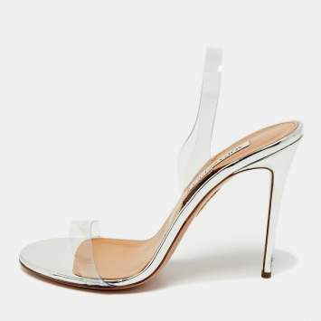 Aquazzura Silver PVC So Nude Slingback Sandals Size 40