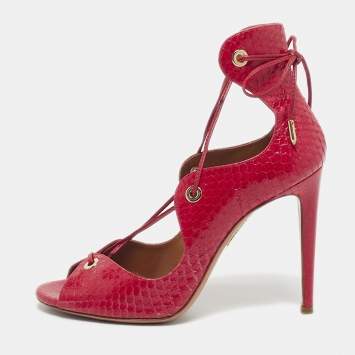 Aquazzura Red Snakeskin Tango Curvy Sandals Size 39