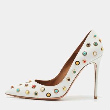 Aquazzura White Leather Byzantine Pumps Size 35.5
