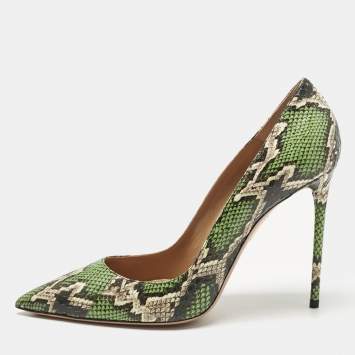 Aquazzura Green/Brown Snakeskin Leather Purist Pumps Size 39.5