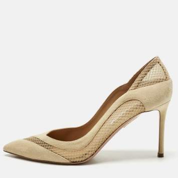 Pre Owned Aquazzura Beige Mesh and Suede Dalia Pumps Size 39