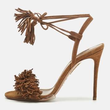 Pre Owned Aquazzura Brown Suede Wild Thing Ankle Strap Sandals Size 37