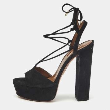 Pre Owned Aquazzura Black Suede Austin Plateau Platform Sandals Size 37