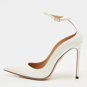 Pre Owned حذاء كعب عالي أكوازورا جلد لامع أسود لوف أفيير مقاس 36.5