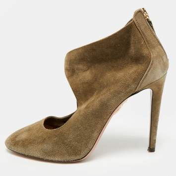 مملوكة مسبقًا Aquazzura Size 37.5 Olive Green Suede Ankle Booties
