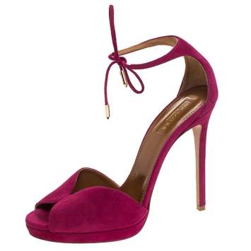 مملوكة مسبقًا Aquazzura Fuschia Pink Suede Platform Ankle Wrap Sandals Size 38