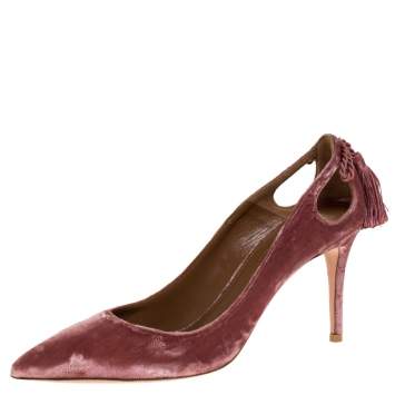 Pre Owned Aquazzura Antique Rose Velvet Forever Marilyn Pumps Size 38.5