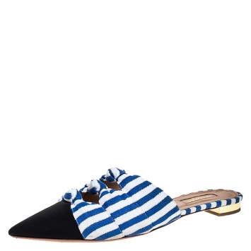 مملوكة مسبقًا Aquazzura Multicolor Canvas And Grosgrain Mondaine Flat Mules Size 39