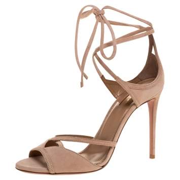 Pre Owned Aquazzura Powder Pink Suede Nathalie Ankle Wrap Sandals Size 39
