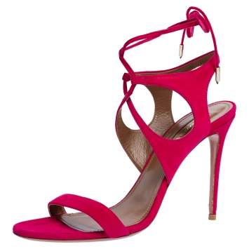 Pre Owned Aquazzura Pink Suede Leather Ankle Wrap Sandals Size 38