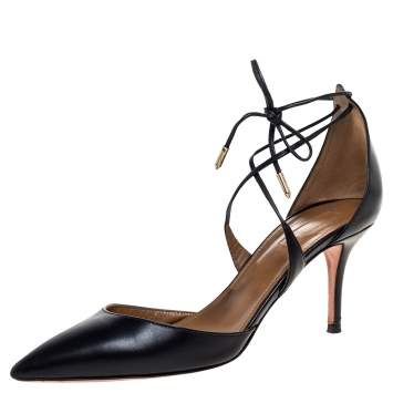 Pre Owned Aquazzura Black Leather Very Matilde Cross Straps Sandals Size 39